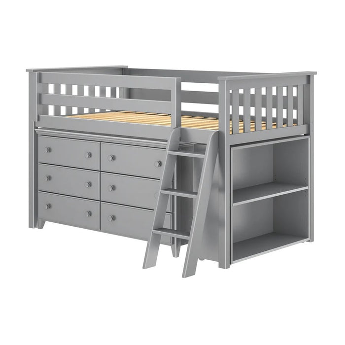 Jackpot Kids Windsor Twin Low Loft Bed with 6-Drawer Dresser & Bookcase