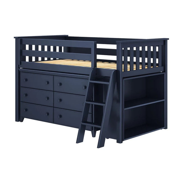 Jackpot Kids Windsor Twin Low Loft Bed with 6-Drawer Dresser & Bookcase