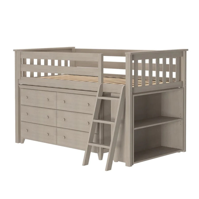 Jackpot Kids Windsor Twin Low Loft Bed with 6-Drawer Dresser & Bookcase