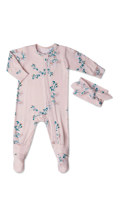 Everly Grey Lily Footie & Headband Set