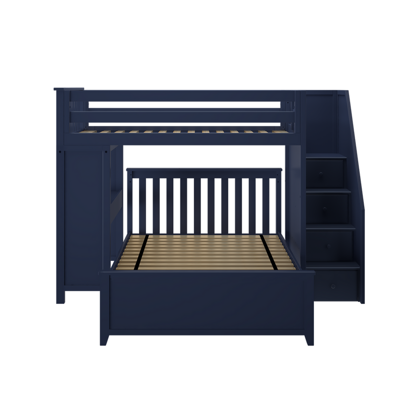 Jackpot Kids Brighton 1 All-In-One Twin Loft Bed with Staircase, Desk & Full Bed