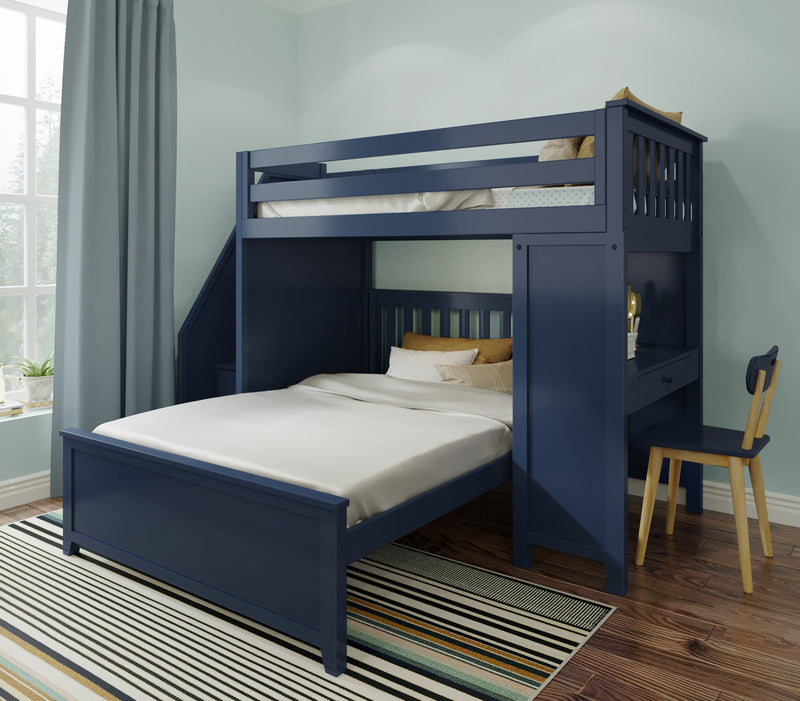 Jackpot Kids Brighton 1 All-In-One Twin Loft Bed with Staircase, Desk & Full Bed