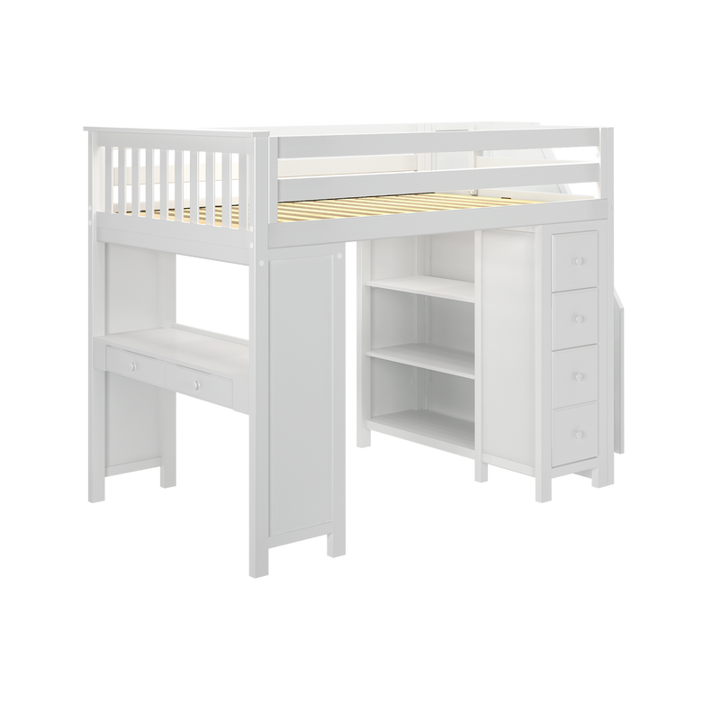 Jackpot Kids Buxton 3 All-In-One Full Loft Bed with Staircase, Desk & Storage