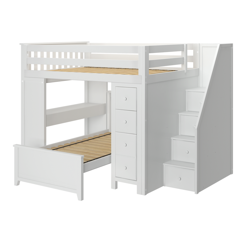 Jackpot Kids Buxton 4 All-In-One Full Loft Bed with Staircase, Desk, Storage & Lower Twin Bed