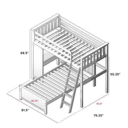 Jackpot Kids Canterbury 1 Twin All-in-One Ladder Loft Bed with Twin Bed & Desk