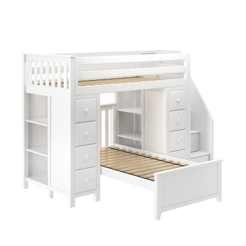 Jackpot Kids Chester 2 All-In-One Twin Loft Bed with Double Storage Towers & Twin Lower Bed