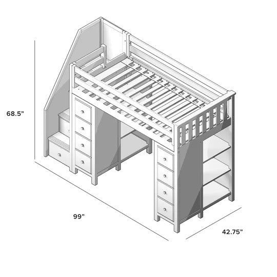 Jackpot Kids Chester All-In-One Twin Loft Bed with Double Storage Towers