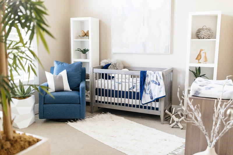 Oilo Woven Cotton Band Crib Skirt, Indigo