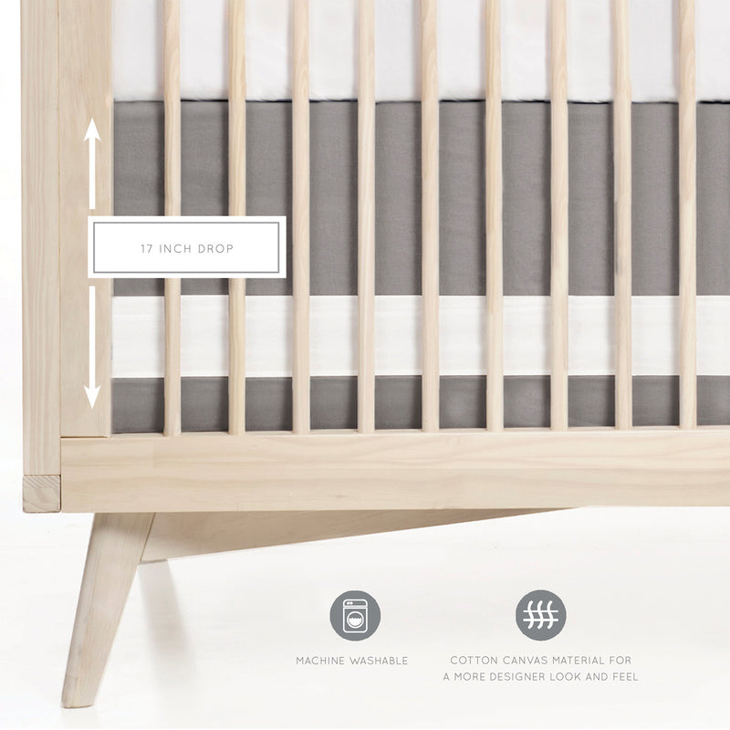 Oilo Woven Cotton Band Crib Skirt, Stone Grey