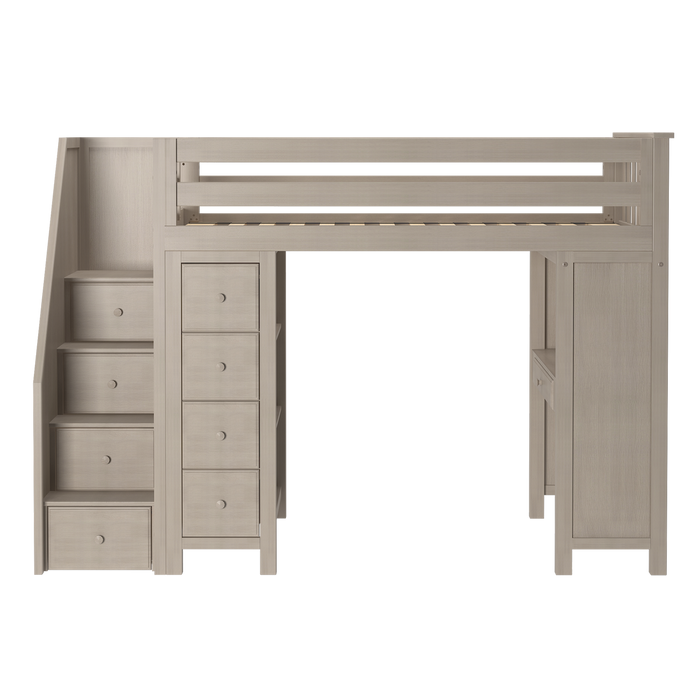 Jackpot Kids Chester 3 All-In-One Twin Loft Bed with Staircase, Desk & Storage