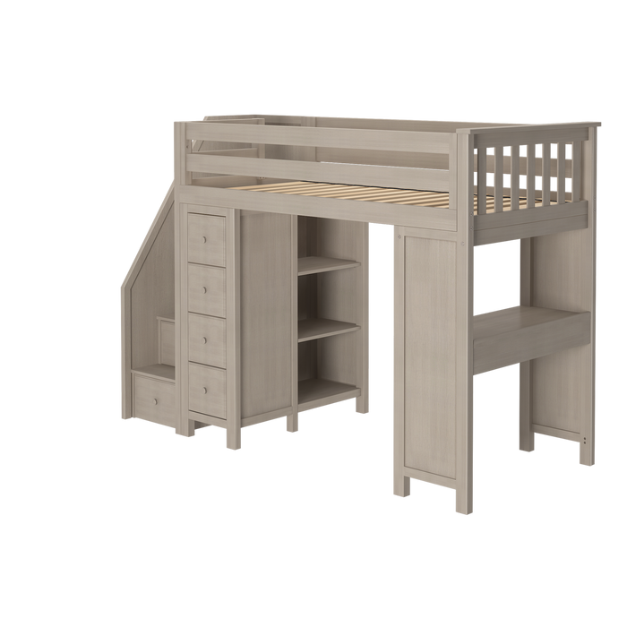 Jackpot Kids Chester 3 All-In-One Twin Loft Bed with Staircase, Desk & Storage