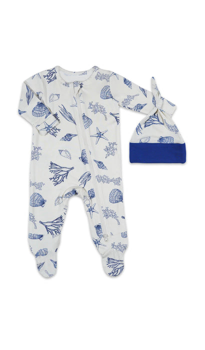 Everly Grey Coastal Footie & Cap Set