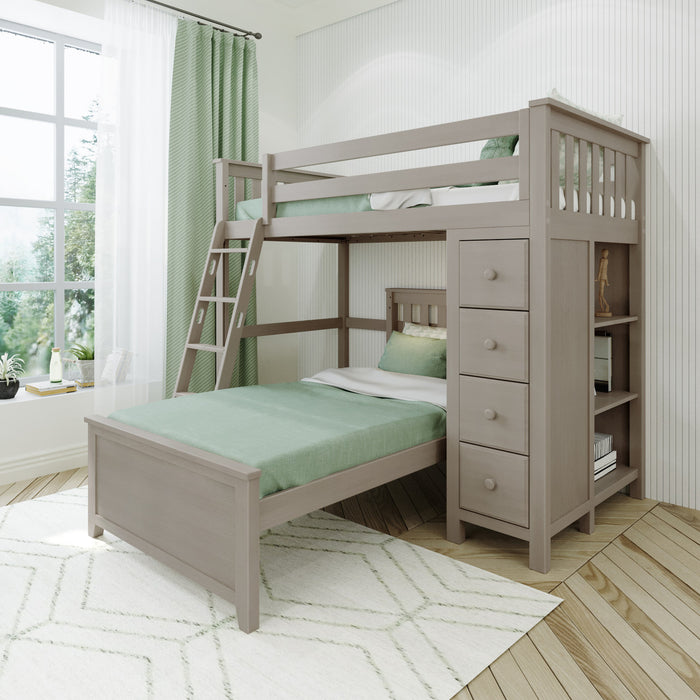 Jackpot Kids Edinburgh 1 Twin All-in-One Ladder Loft Bed with Lower Bed & Storage Tower