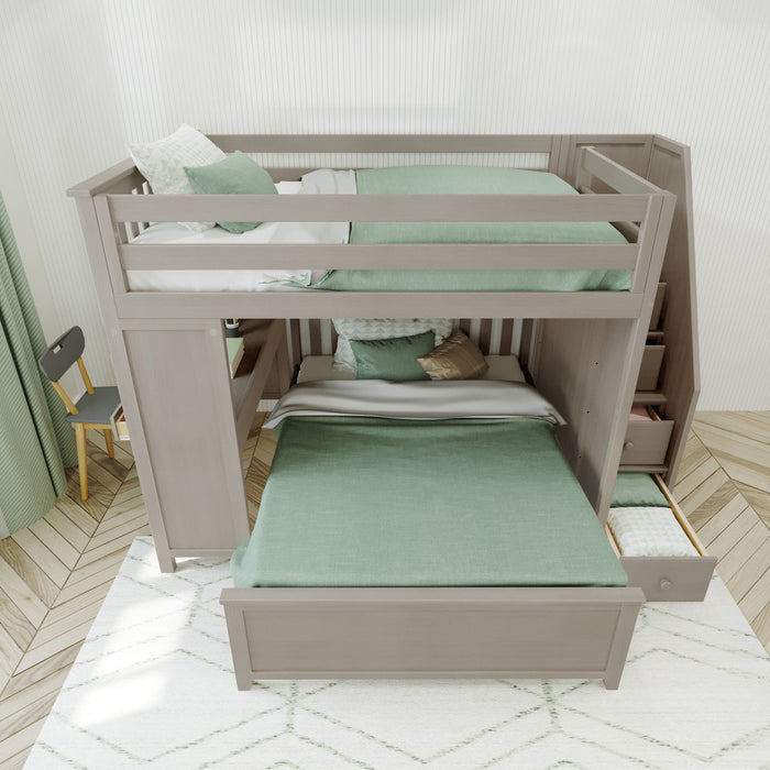 Jackpot Kids Fulham 1 All-In-One Full Loft Bed with Staircase, Desk & Lower Full Bed
