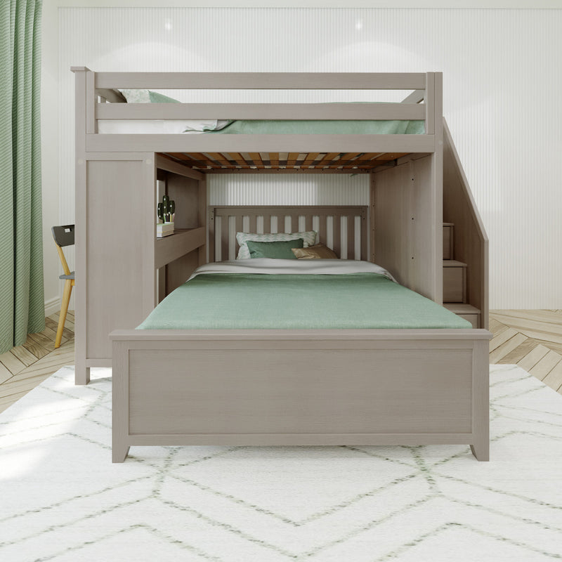 Jackpot Kids Fulham 1 All-In-One Full Loft Bed with Staircase, Desk & Lower Full Bed
