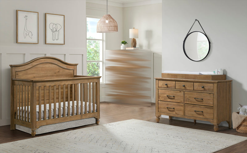 brown crib and dresser set Shaker Panel Maple Wood Convertible size bed conversion Changing Table Mid Century Modern
