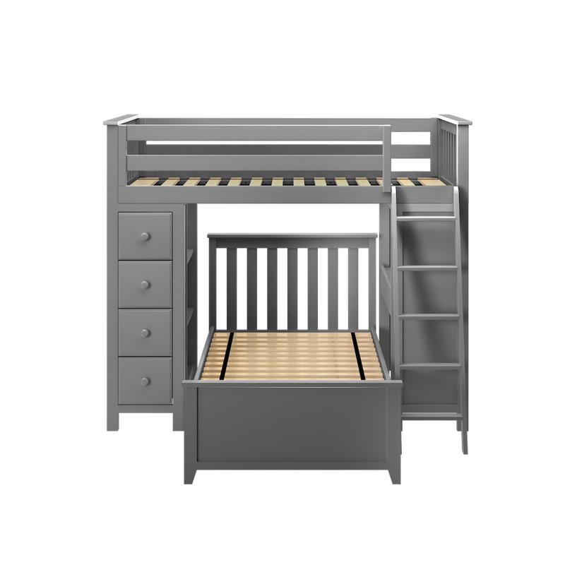 Jackpot Kids Kensington 1 All-In-One Twin Loft Bed with Desk, Storage & Twin Bed