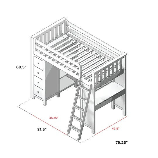 Jackpot Kids Kensington All-In-One Twin Loft Bed with Desk & Storage