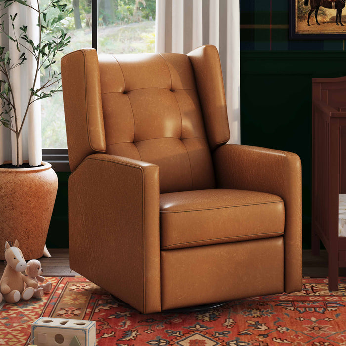 Davinci Maddox Recliner and Swivel Glider in Vegan Tan Leather
