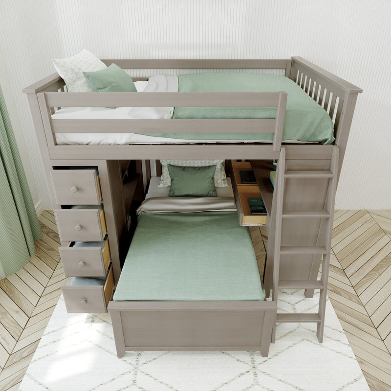 Jackpot Kids Mayfair 1 All-In-One Full Loft Bed with Desk, Storage & Lower Bed