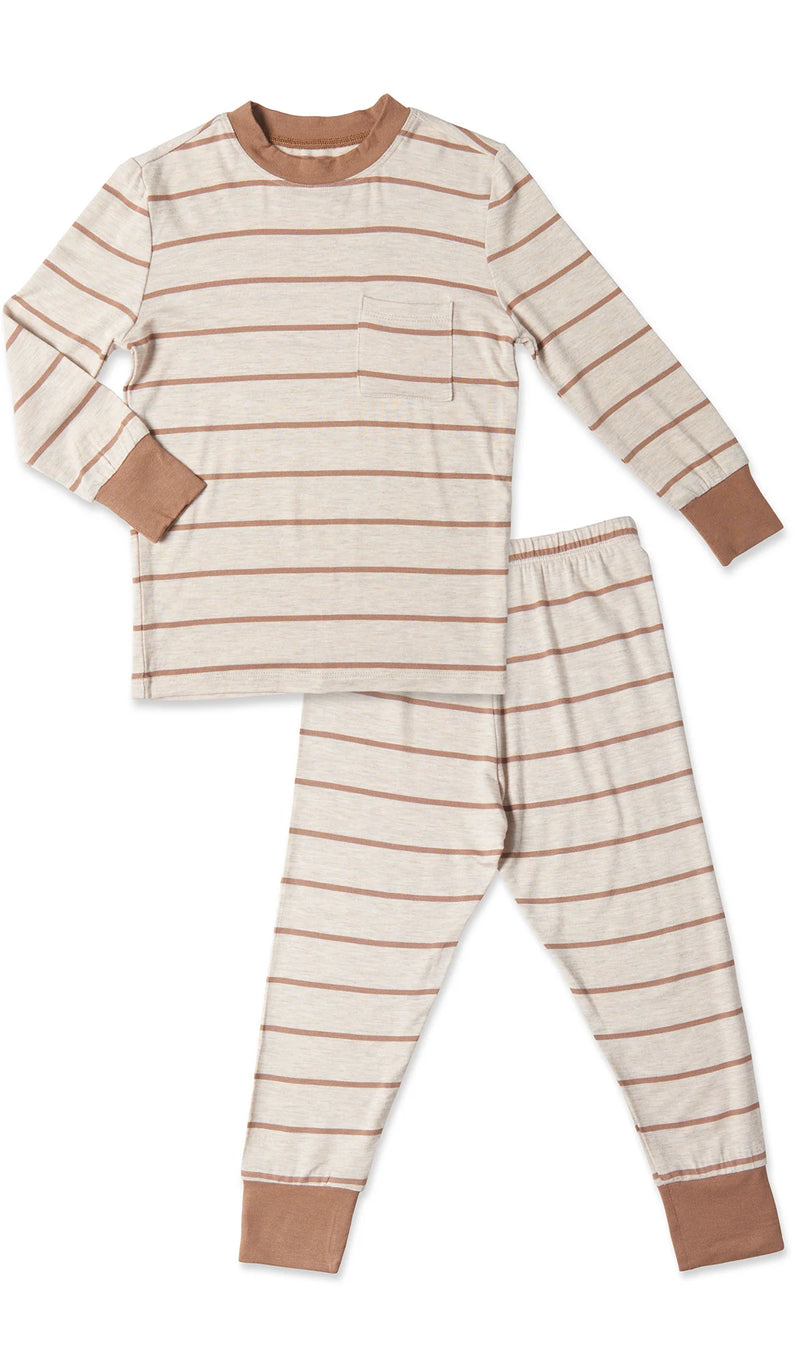 Everly Grey Mocha Stripe Emerson Kids Pajama Pant Set