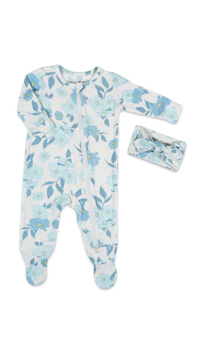 Everly Grey Periwinkle Footie & Headband Set