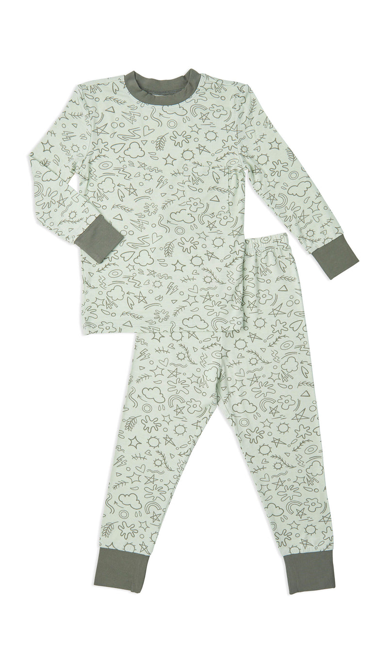 Everly Grey Sage Doodle Emerson Kids Pajama Pant Set