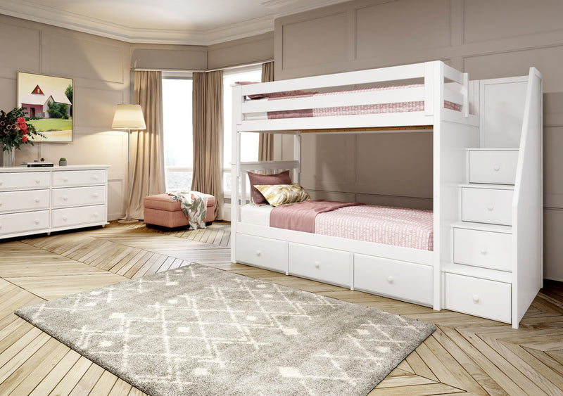 Jackpot Kids Sunderland Twin Staircase Bunk Bed with Built-In Storage Drawers