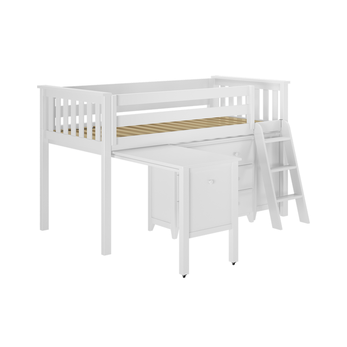 Jackpot Kids Windsor 3 Twin Low Loft Bed with Dual Dressers, Bookcase & Pull-Out Desk