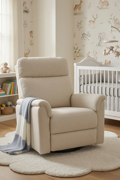 Appleseed Alden Power Recliner in Oatmeal, cozy nursery glider at Kids N Cribs Bay Area