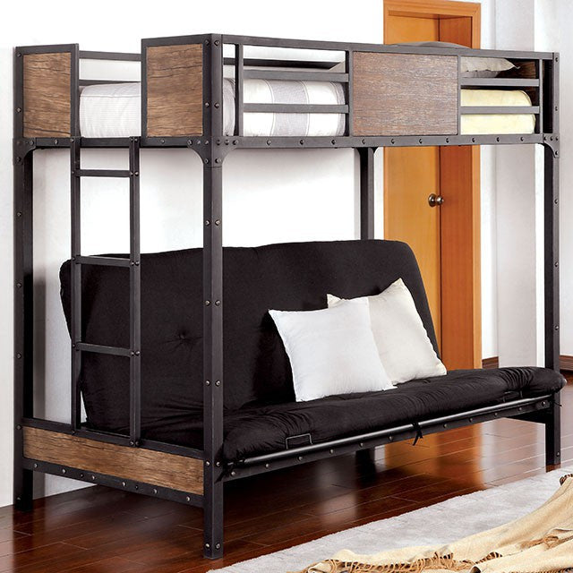 Furniture of America Clapton Futon Bunk Bed, Black/Wood