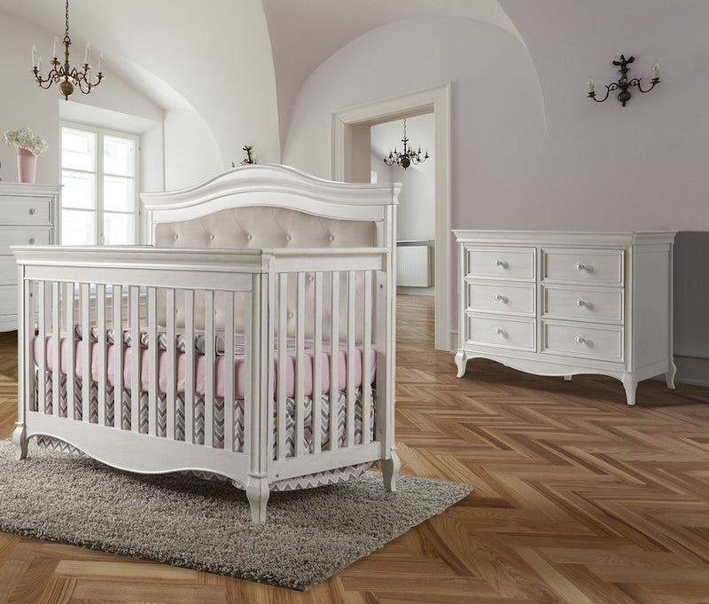 Pali Diamante 2 Piece Nursery Set w/ Beige Fabric Panel - Forever Crib + Double Dresser
