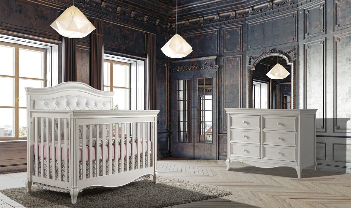 Pali Diamante 2 Piece Nursery Set w/ White Vinyl Panel - Forever Crib + Double Dresser