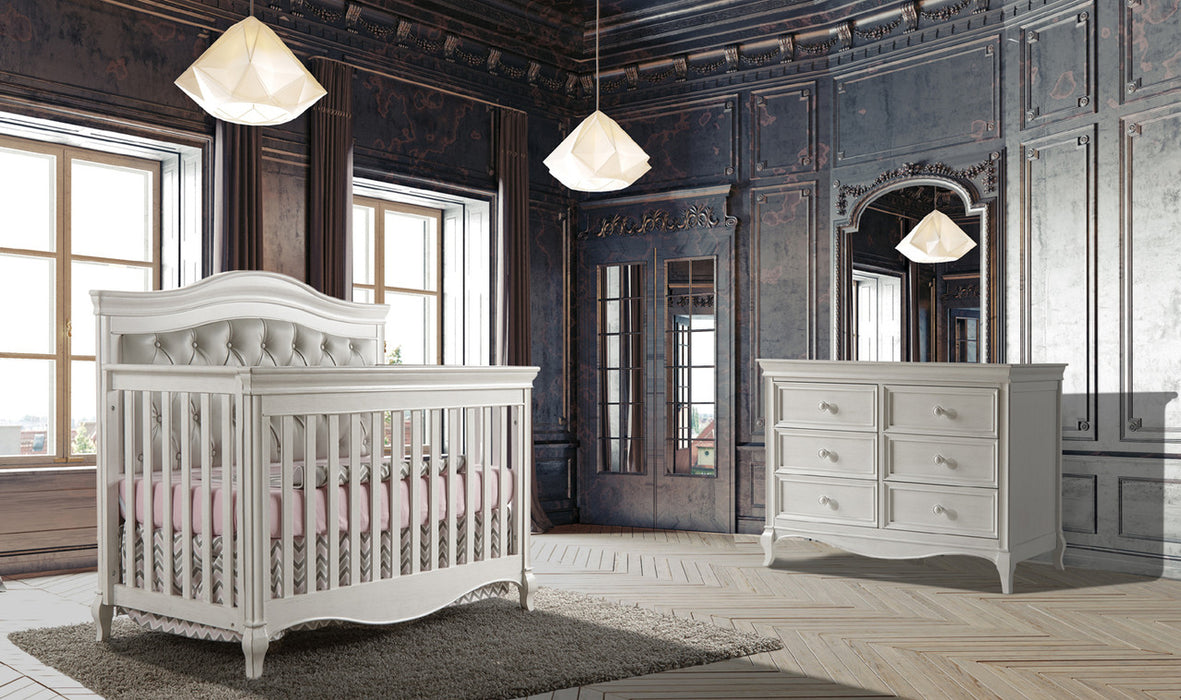 Pali Diamante 2 Piece Nursery Set w/ Grey Vinyl Panel - Forever Crib + Double Dresser