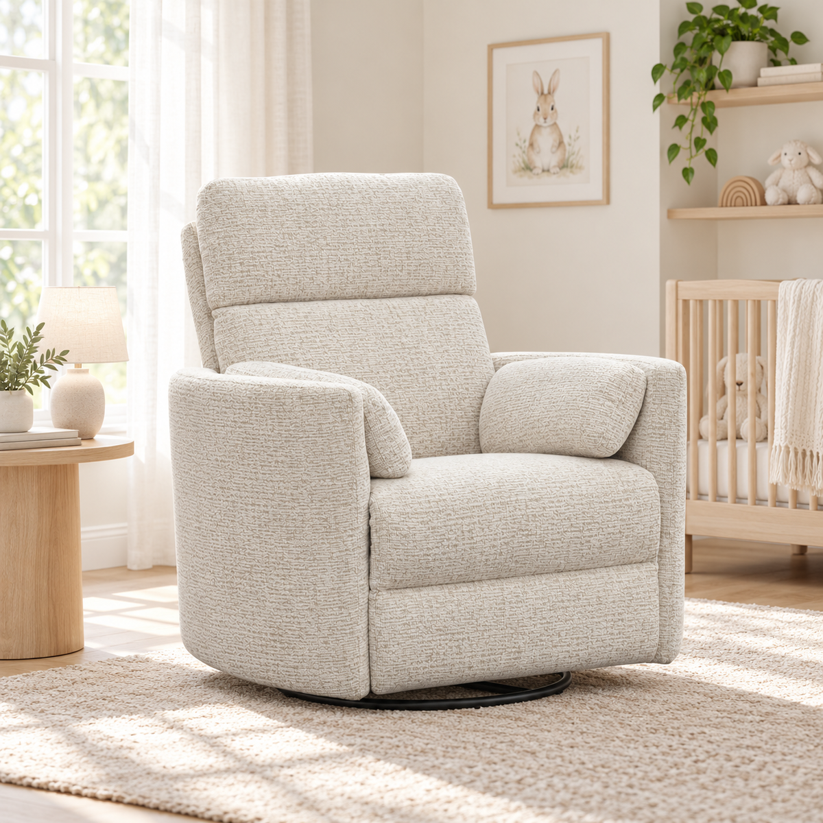 Heritage House Roma Plus glider in Richmond Cream in a bright neutral nursery