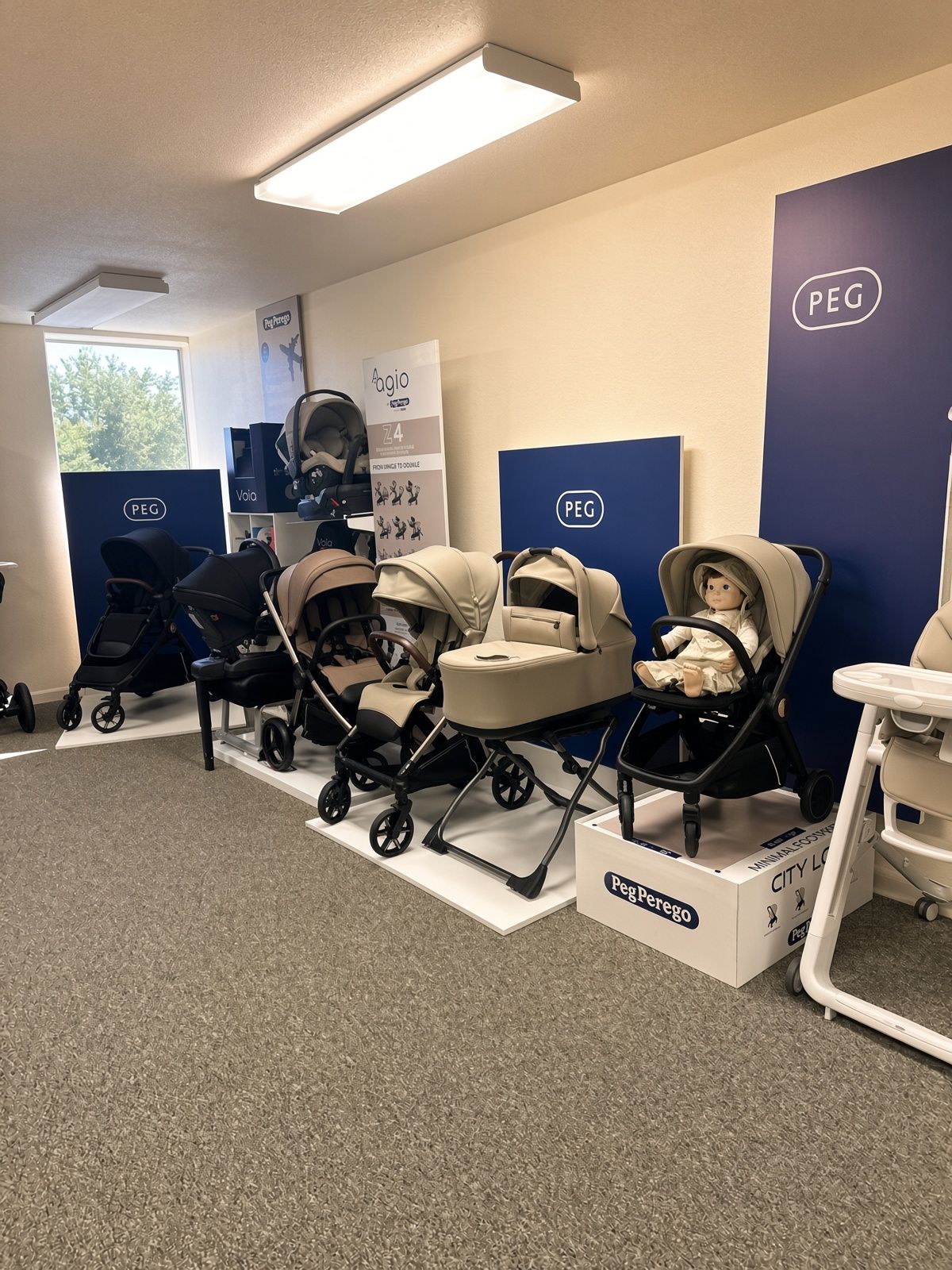 PEG stroller display in the Kids N Cribs Brentwood gear lounge