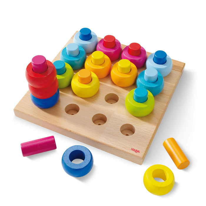 Haba Rainbow Whirls Wooden Sorting and Stacking Game