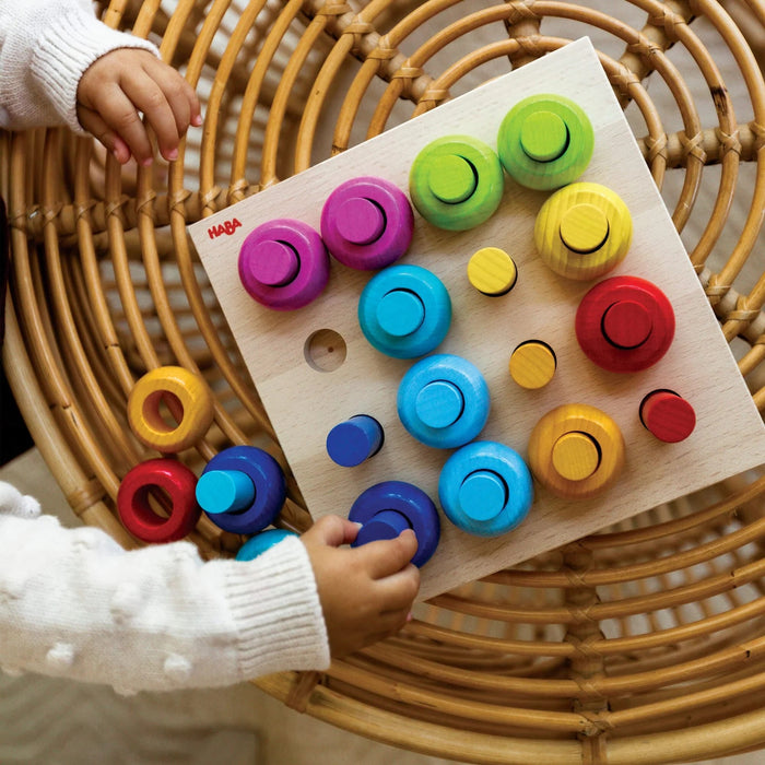 Haba Rainbow Whirls Wooden Sorting and Stacking Game