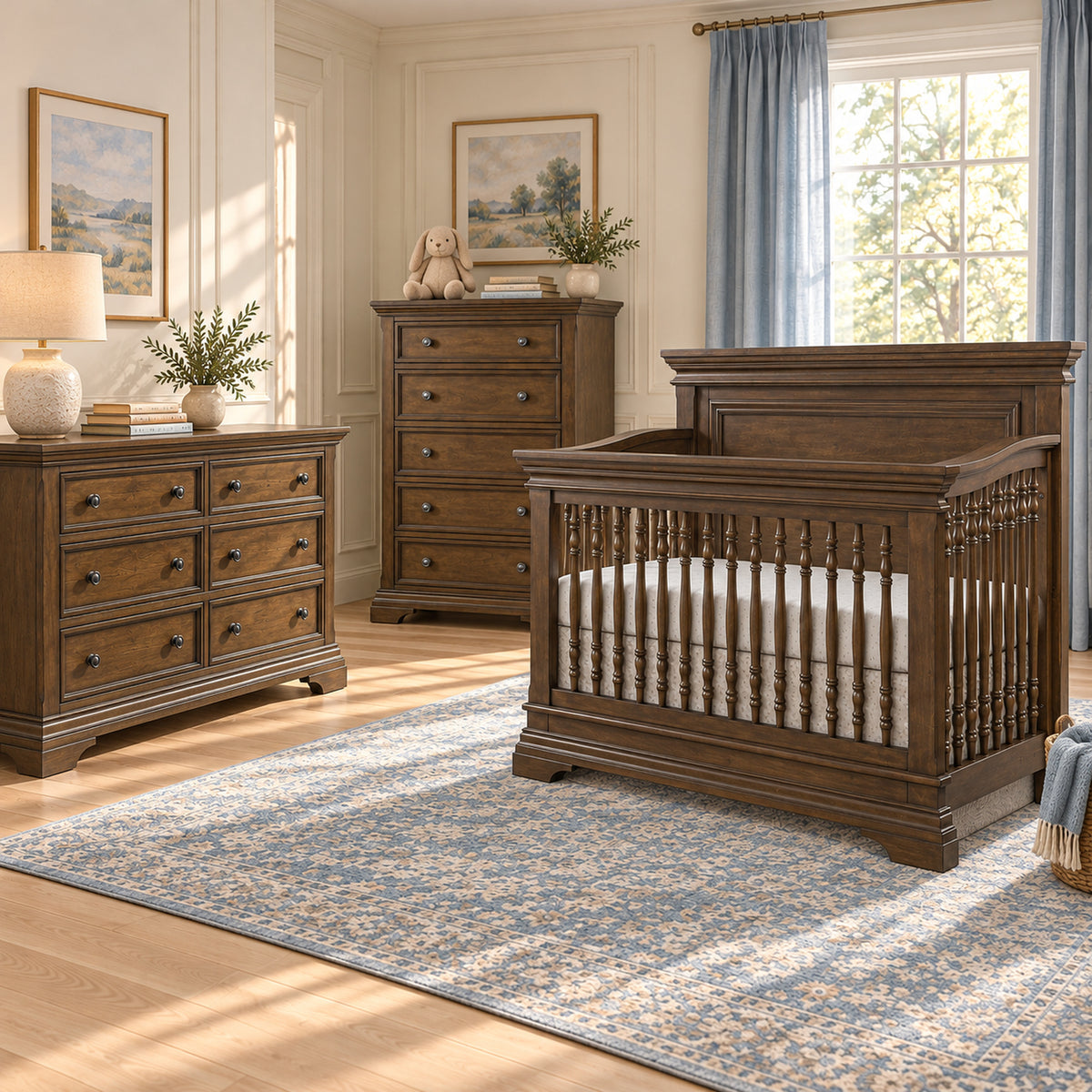 Westwood Olivia Flat Top 3-piece nursery set in rosewood with crib, dresser, chest
